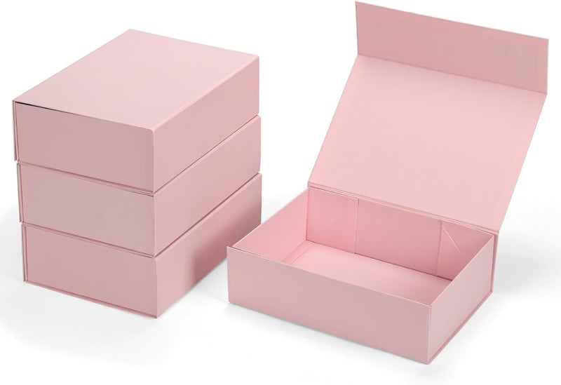 Ditwis 4 Pack 10.5x7.5x3.1 Inches Gift Boxes with Magnetic Closure Lids, Pink Magnetic Box for Wedding, Groomsmen Bridesmaid Proposal, Birthdays, Mother's Day - Image 1